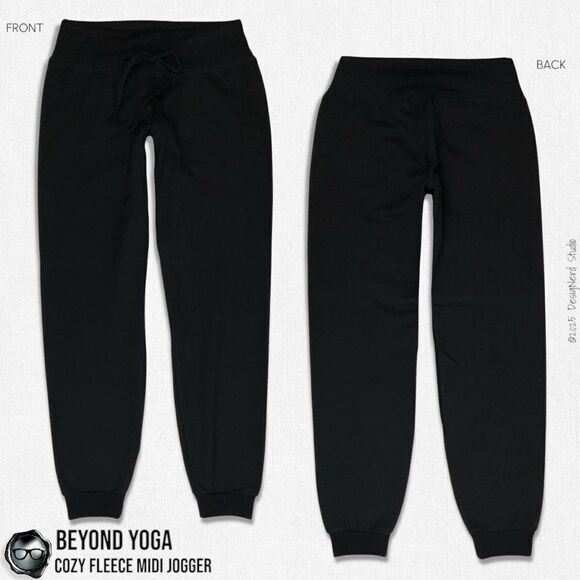 BEYOND YOGA COZY FLEECE LOUNGE AROUND MIDI JOGGER IN BLACK SUPER SOFT MODAL - Picture 1 of 11